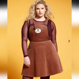 Hot Topic Teddy Bear Corduroy Skirtall Brown Size M